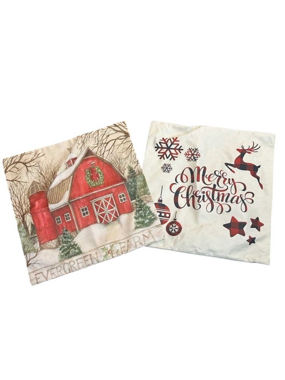 Canvas Christmas Themed Square Pillow Cases Set Of Two